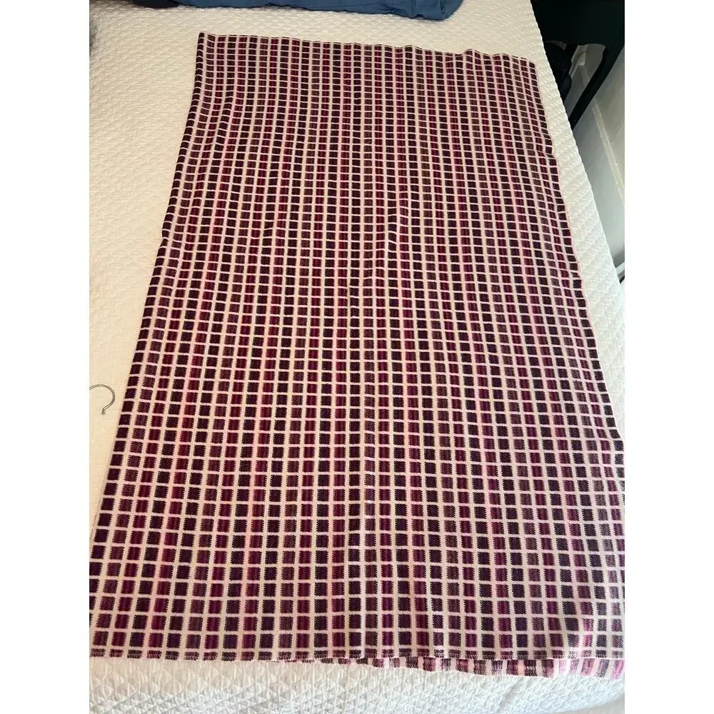 47” x 57” wool blanket throw oversized scarf purple pink white checkered picnic